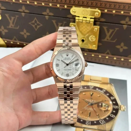 Land-Dweller 127335 40mm Rose Gold Replica White/Honeycomb Dial