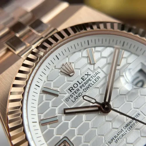 Land-Dweller 127335 40mm Rose Gold Replica White/Honeycomb Dial - Image 5