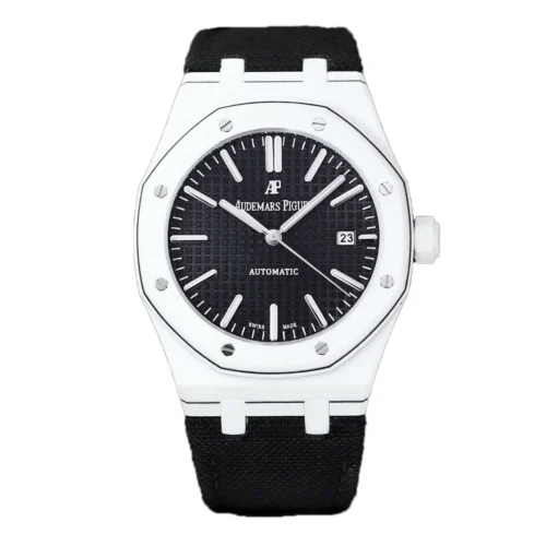 Royal Oak 15400 Black Dial in White Carbon Fibre on Black Nylon Strap