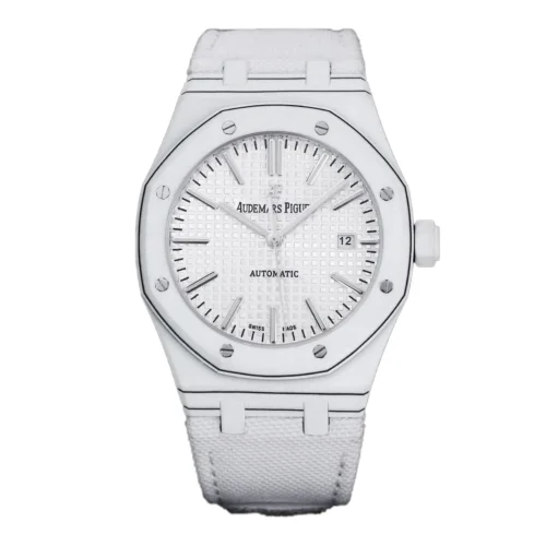 Royal Oak 15400 White Dial in White Carbon Fibre on White Nylon Strap