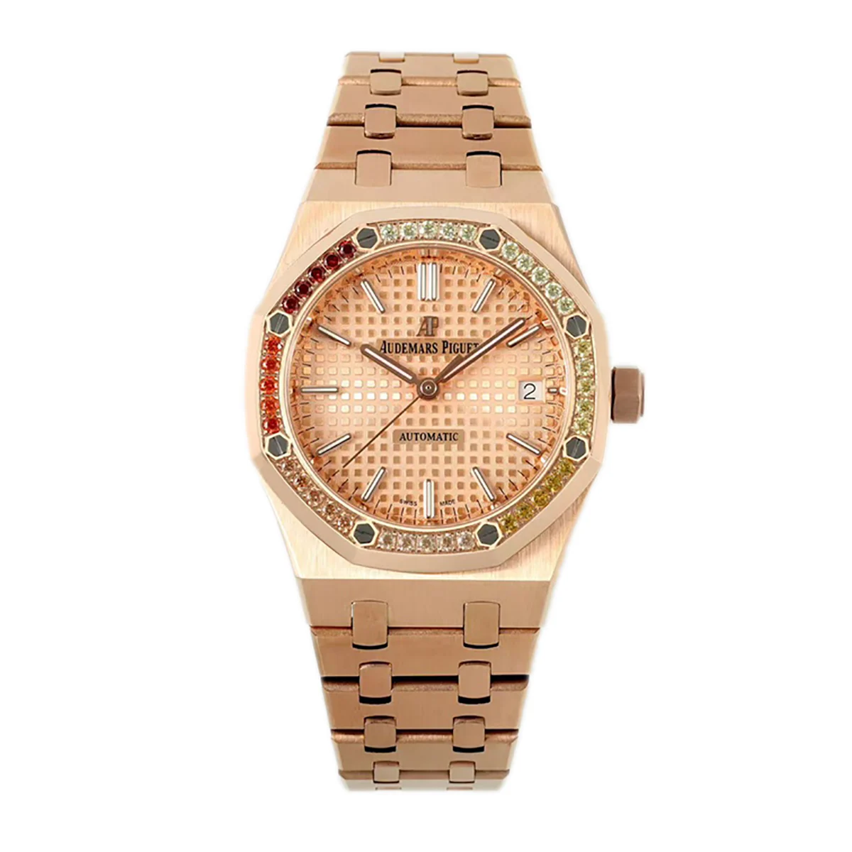 Royal Oak 15450ST 37mm Champagne Dial in Rose Gold with Rainbow Diamond Bezel