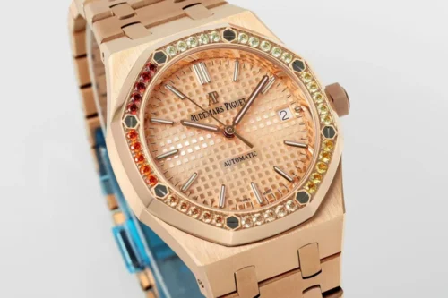 Royal Oak 15450ST 37mm Champagne Dial in Rose Gold with Rainbow Diamond Bezel - Image 2