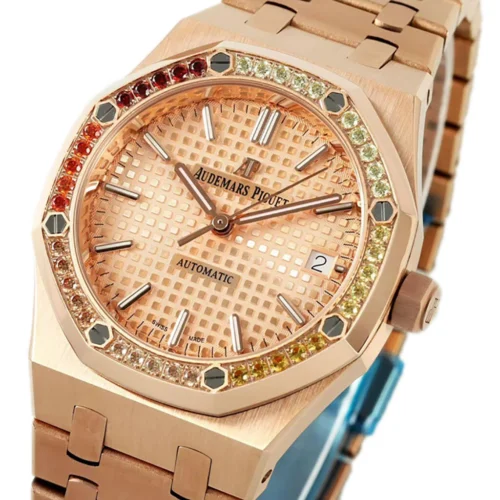 Royal Oak 15450ST 37mm Champagne Dial in Rose Gold with Rainbow Diamond Bezel - Image 5