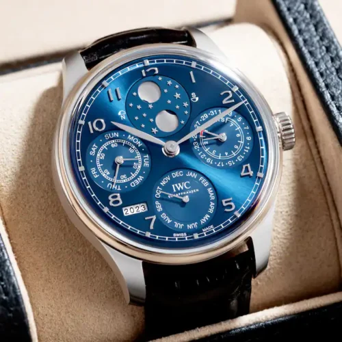 Portugieser Perpetual Calendar SS 5033 APSF 1:1 Best Edition Blue Dial on Black Leather Strap - Image 6