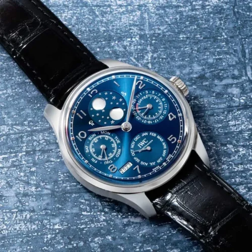 Portugieser Perpetual Calendar SS 5033 APSF 1:1 Best Edition Blue Dial on Black Leather Strap - Image 2