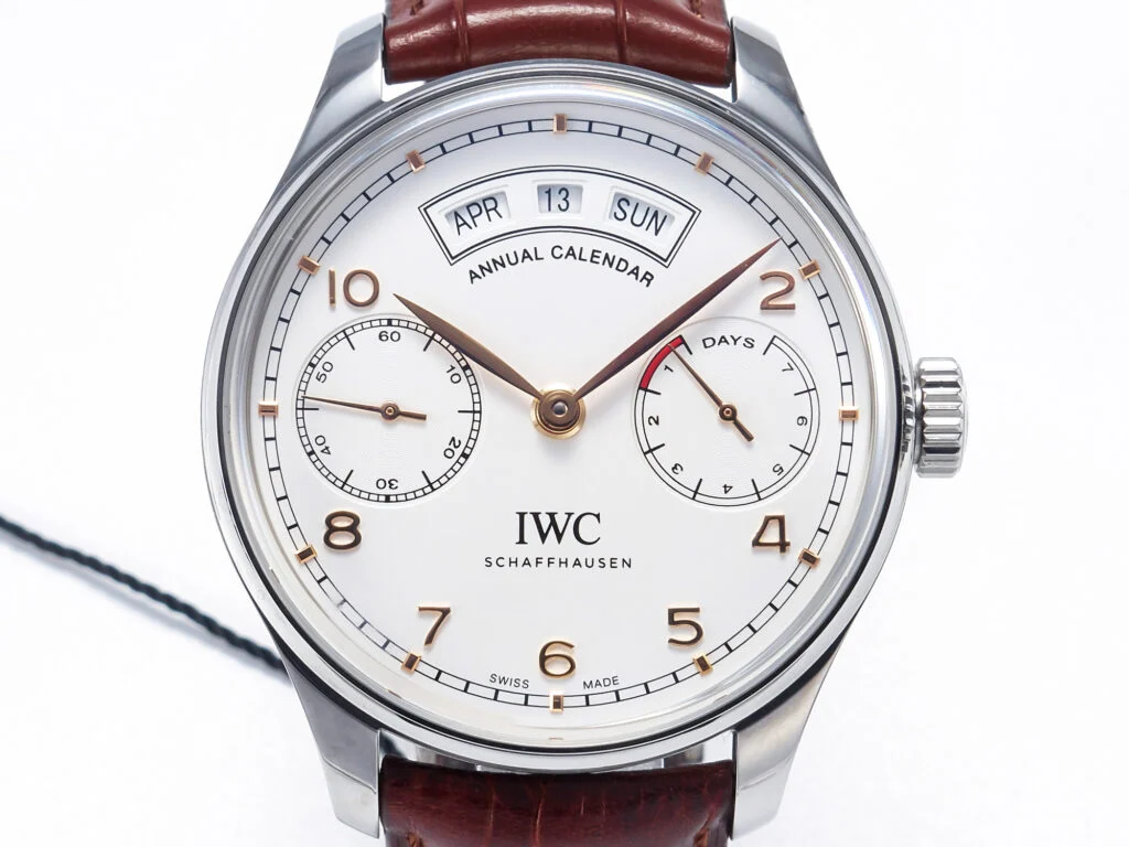 Portuguese Real PR Real Annual Calendar IW5035 ZF 1:1 Best Edition White Dial RG Markers on Brown Leather Strap
