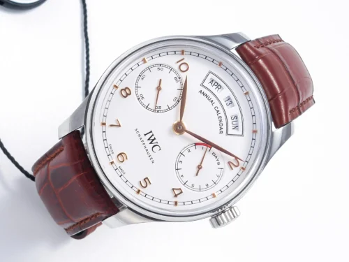 Portuguese Real PR Real Annual Calendar IW5035 ZF 1:1 Best Edition White Dial RG Markers on Brown Leather Strap - Image 3