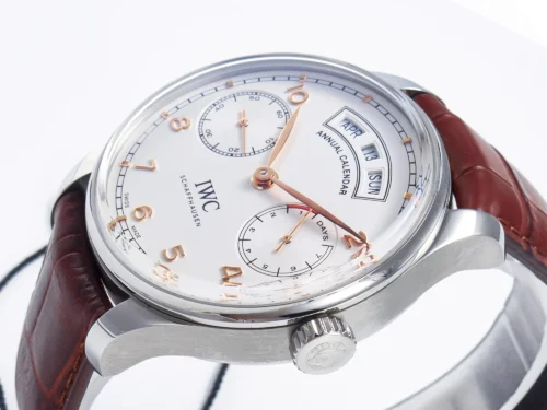 Portuguese Real PR Real Annual Calendar IW5035 ZF 1:1 Best Edition White Dial RG Markers on Brown Leather Strap - Image 6