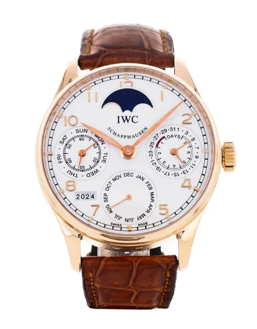 Portugieser Perpetual Calendar SS 5033 APSF 1:1 Best Edition White Dial on Brown Leather Strap