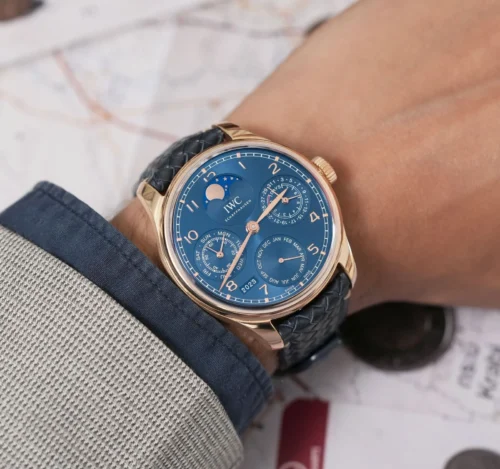 Portugieser Perpetual Calendar RG 5033 APSF 1:1 Best Edition Blue Dial on Blue Leather Strap - Image 3