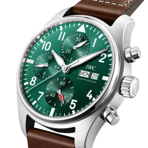 Pilot's 41mm Green Dial Chronograph Leather Strap Watch - Image 2
