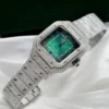 Cartier Santos Green Dial Watch with Custom Moissanite Diamonds - Image 2