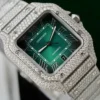 Cartier Santos Green Dial Watch with Custom Moissanite Diamonds - Image 5