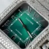 Cartier Santos Green Dial Watch with Custom Moissanite Diamonds - Image 6