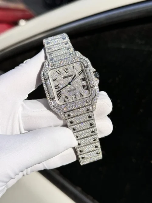 Cartier Santos Super Clone Watch with Full Diamond Moissanite - Image 2