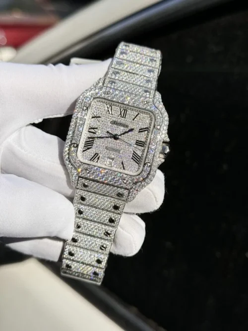 Cartier Santos Super Clone Watch with Full Diamond Moissanite - Image 3
