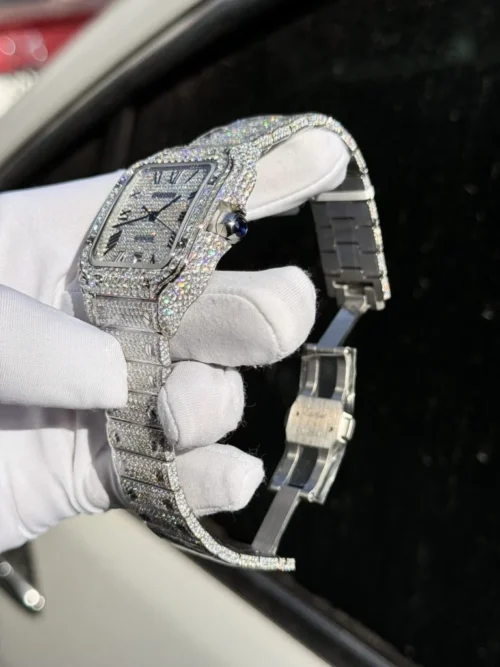 Cartier Santos Super Clone Watch with Full Diamond Moissanite - Image 4