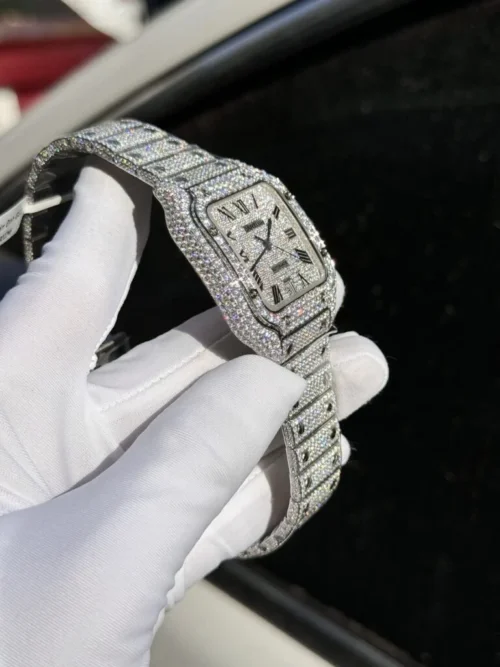 Cartier Santos Super Clone Watch with Full Diamond Moissanite - Image 6