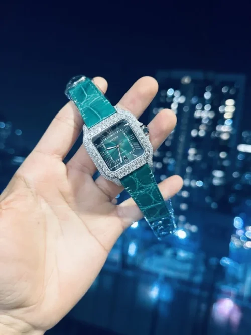Cartier Santos with Green Moissanite Super Clone Watch - Image 2