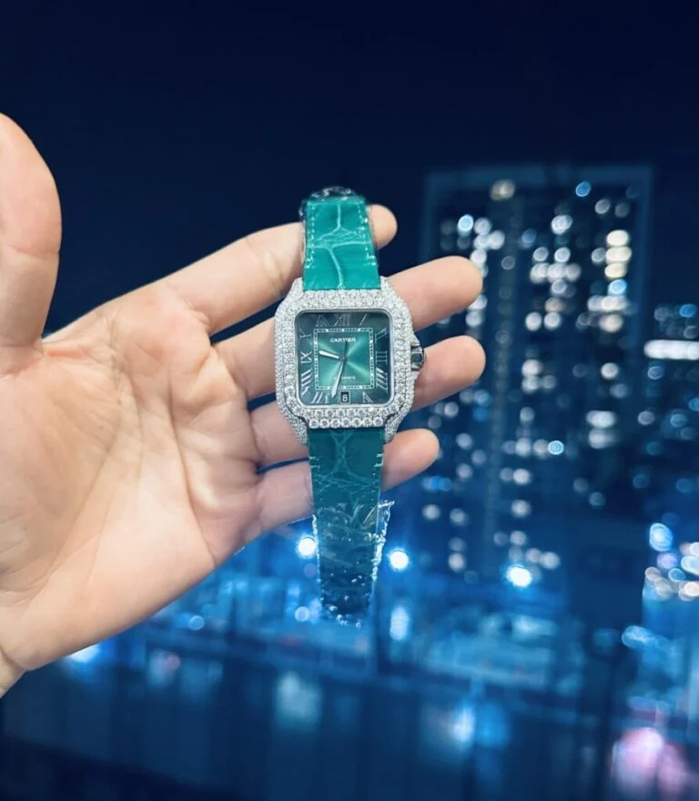 Cartier Santos with Green Moissanite Super Clone Watch