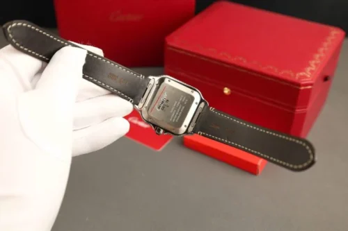 Cartier Santos Brown Dial Super Clone Watch with Custom Moissanite Diamonds - Image 8