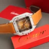 Cartier Santos Brown Dial Super Clone Watch with Custom Moissanite Diamonds - Image 2