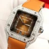 Cartier Santos Brown Dial Super Clone Watch with Custom Moissanite Diamonds - Image 4