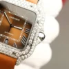 Cartier Santos Brown Dial Super Clone Watch with Custom Moissanite Diamonds - Image 6