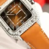 Cartier Santos Brown Dial Super Clone Watch with Custom Moissanite Diamonds - Image 7