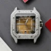 Cartier Santos Brown Dial Super Clone with Custom Moissanite Diamonds - Image 3