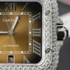 Cartier Santos Brown Dial Super Clone with Custom Moissanite Diamonds - Image 2