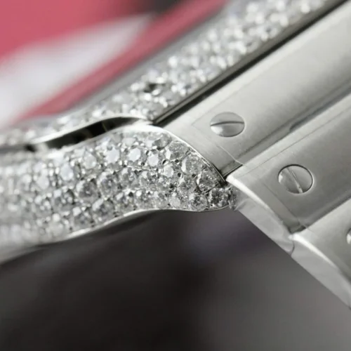 Cartier Santos Brown Dial Super Clone with Custom Moissanite Diamonds - Image 4