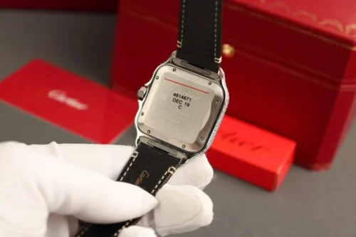 Cartier Santos White Dial Super Clone Watch with Custom Moissanite Diamonds - Image 5