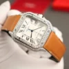 Cartier Santos White Dial Super Clone Watch with Custom Moissanite Diamonds - Image 2