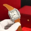 Cartier Santos White Dial Super Clone Watch with Custom Moissanite Diamonds - Image 3