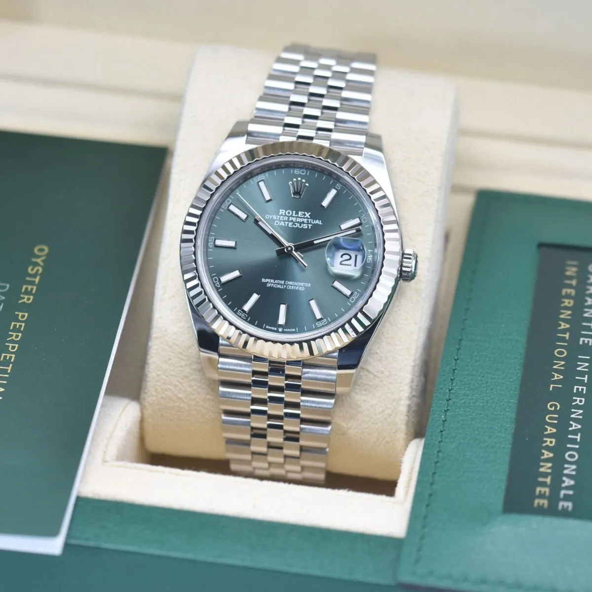 DateJust 41 126334 QF 1:1 Best Edition 904L Steel Green Stick Dial on Jubilee Bracelet QF3235 (149g)