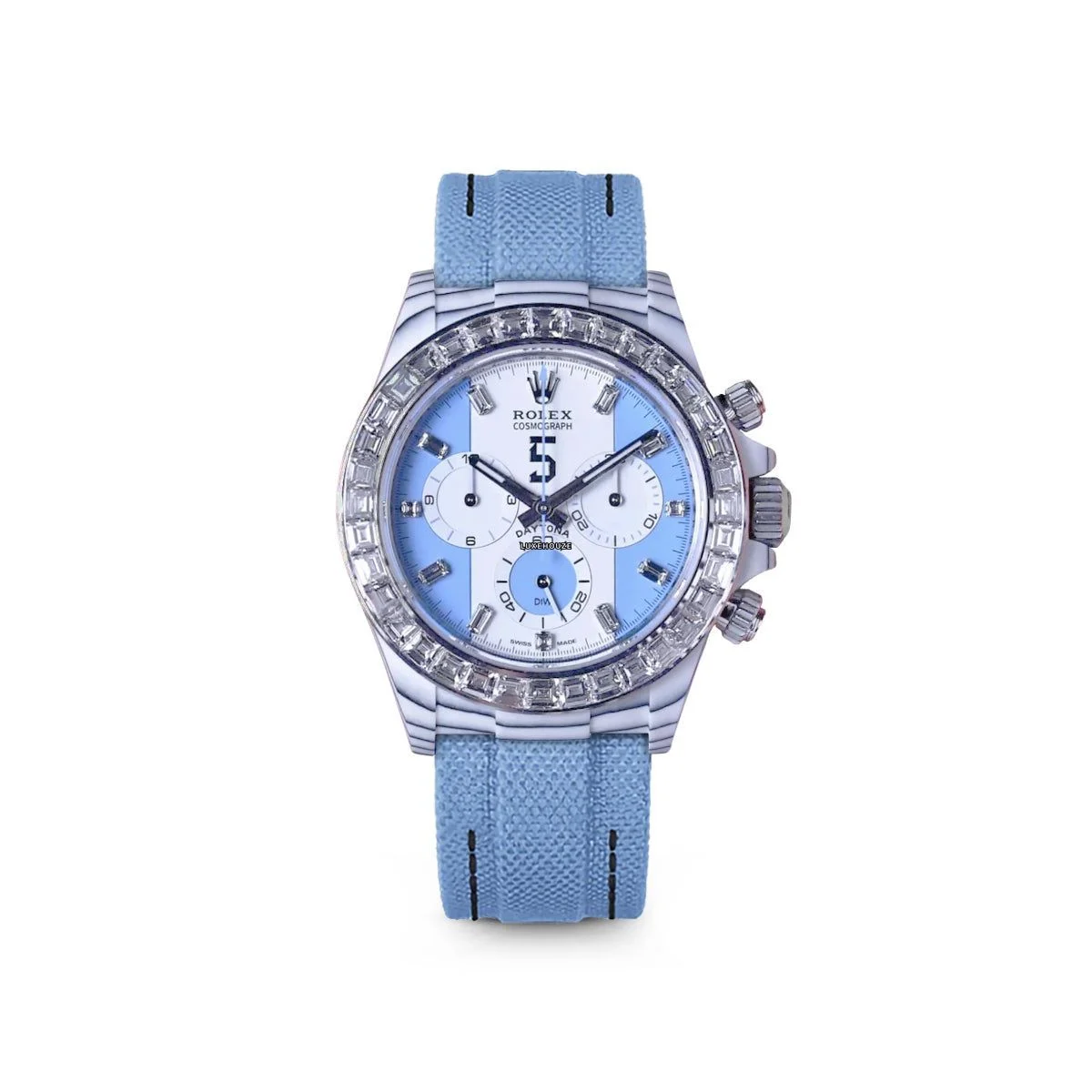 Daytona DIW White Carbon Case DIWF Edition Baby Blue/White Crystal Dial Crystal Bezel on Baby Blue Nylon Strap DD4801