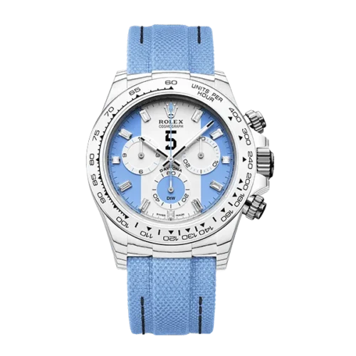 Daytona DIW White Carbon Case DIWF Edition Baby Blue/White Crystal Dial Crystal Bezel on Baby Blue Nylon Strap DD4801 - Image 4