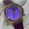 Rolex Cosmograph Daytona Purple Custom 18K Solid Gold + Natural Gemstone Watch 40mm Super Clone - Image 2