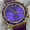 Rolex Cosmograph Daytona Purple Custom 18K Solid Gold + Natural Gemstone Watch 40mm Super Clone - Image 3
