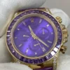 Rolex Cosmograph Daytona Purple Custom 18K Solid Gold + Natural Gemstone Watch 40mm Super Clone - Image 5