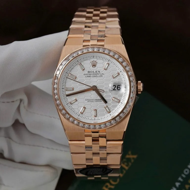 Land Dweller 127335 2F 1:1 Best Edition White Textured Dial Diamonds Bezel on RG Bracelet A7135