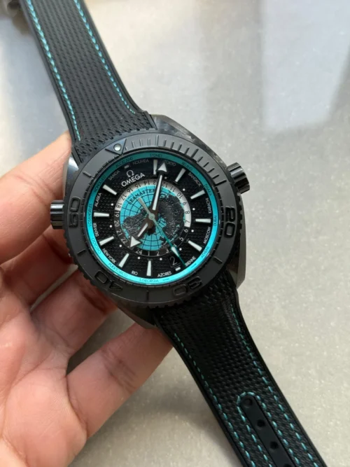 Planet Ocean 45.5mm GMT Worldtimer Real Ceramic VSF 1:1 Best Edition Black/blue Dial On Black Rubber Strap Super Clone 8938 - Image 2