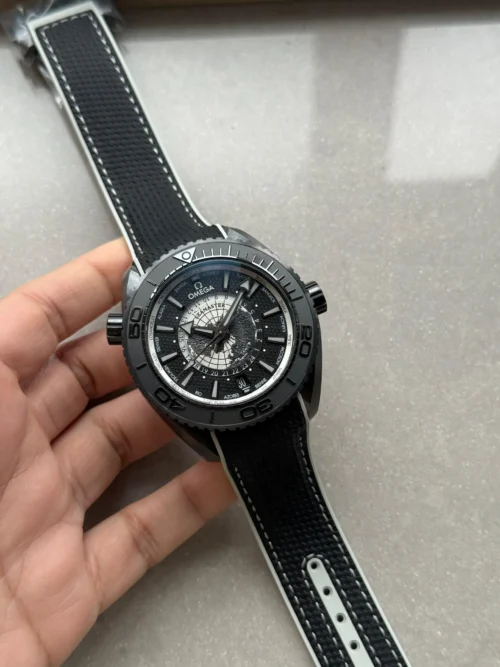 Planet Ocean 45.5mm GMT Worldtimer Real Ceramic VSF 1:1 Best Edition Black/Gray Dial On Black Rubber Strap Super Clone 8938 - Image 4