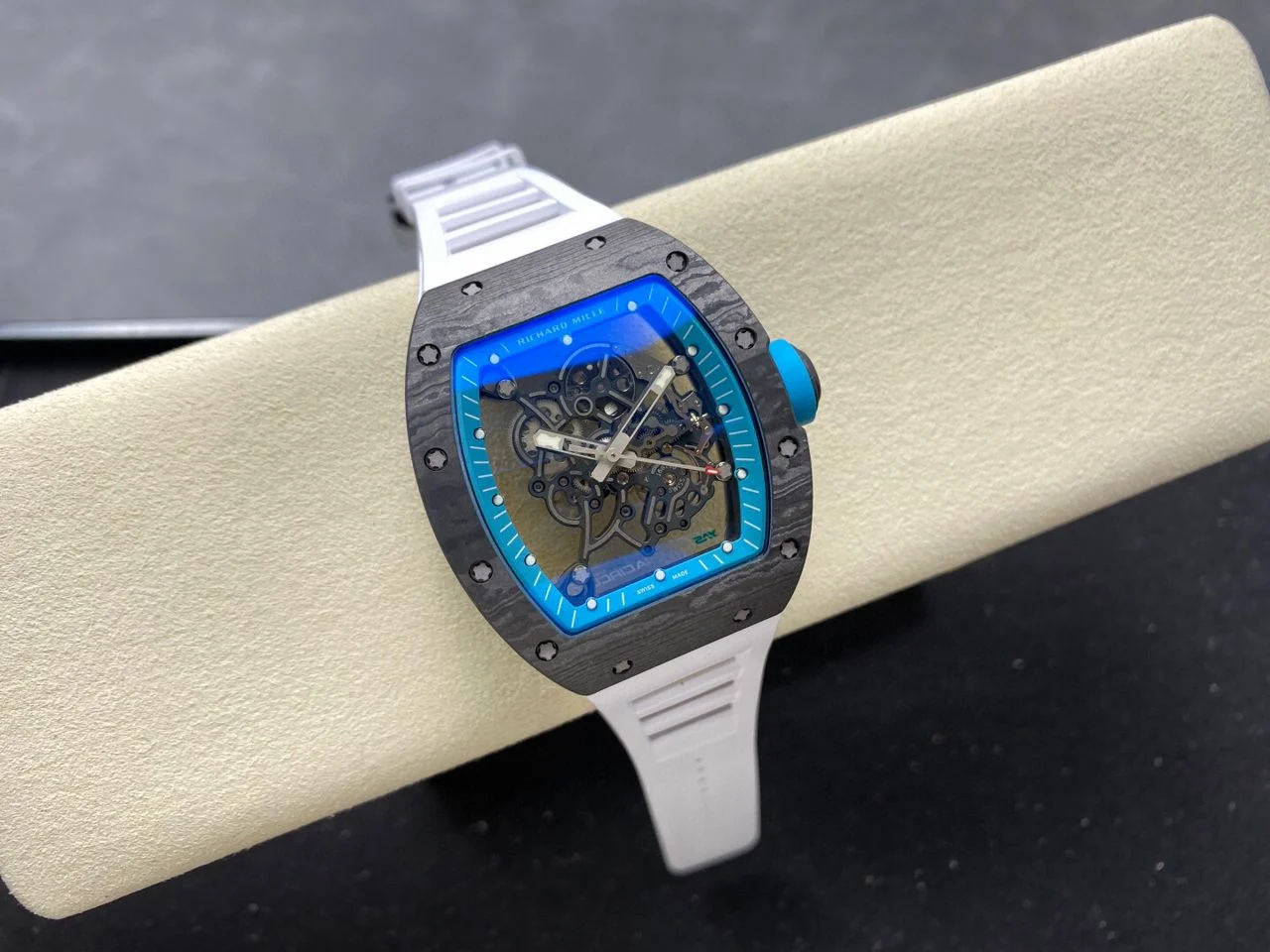 Custom RM055 NTPT APSF 1:1 Best Edition Blue Bezel Blue Crown on Rubber Strap Custom Vaucher Movement