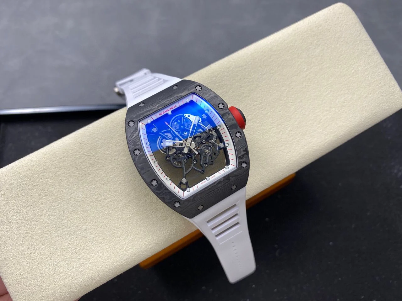 Custom RM055 NTPT APSF 1:1 Best Edition White Bezel Red Crown on Rubber Strap Custom Vaucher Movement