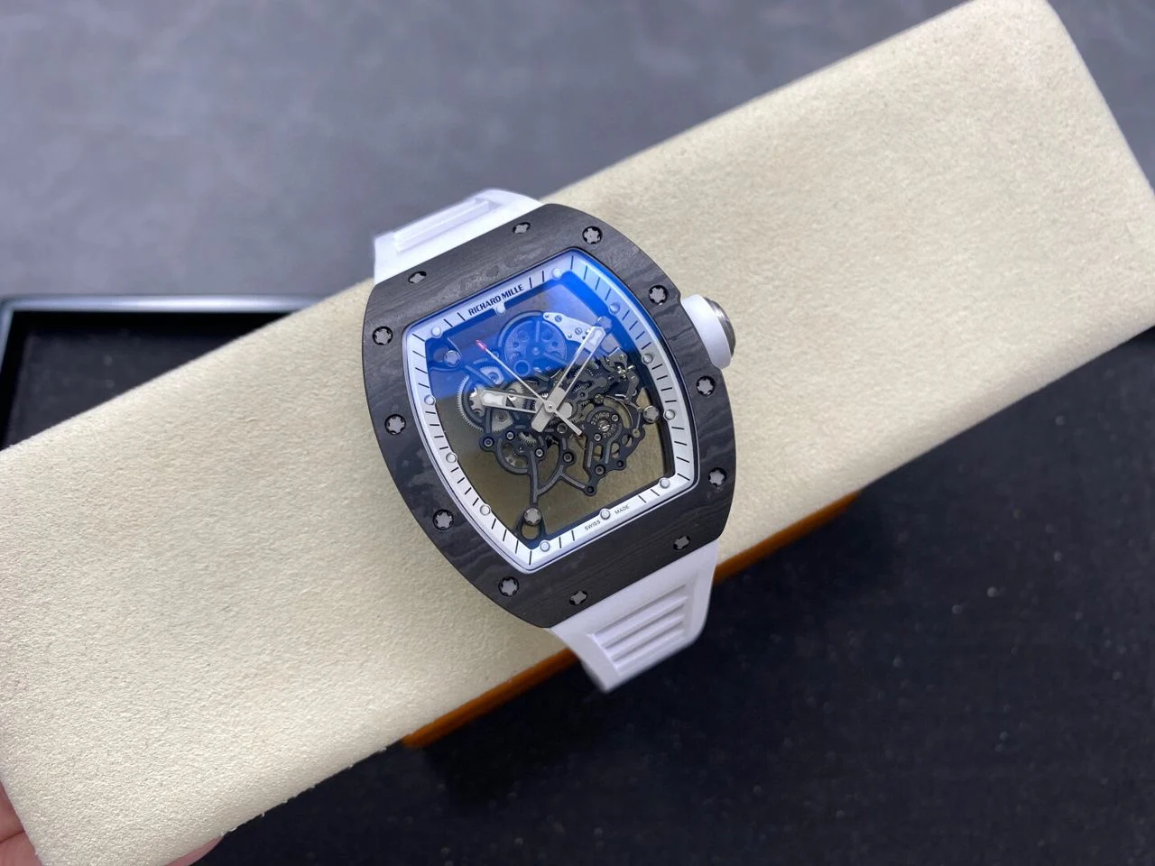 Custom RM055 NTPT APSF 1:1 Best Edition White Bezel White Crown on Rubber Strap Custom Vaucher Movement