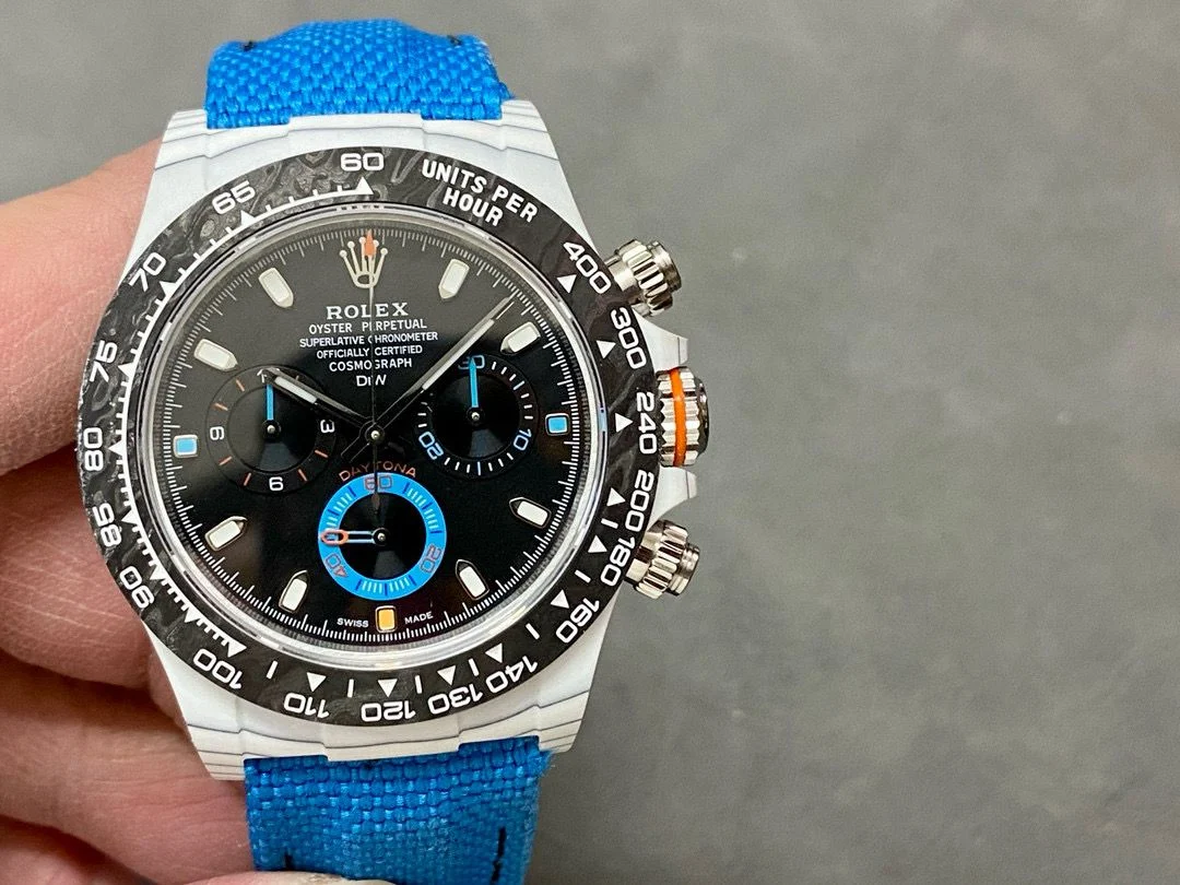 Daytona DIW White Carbon N6F 1:1 Best Edition Black Dial on Blue Nylon Strap SA4130