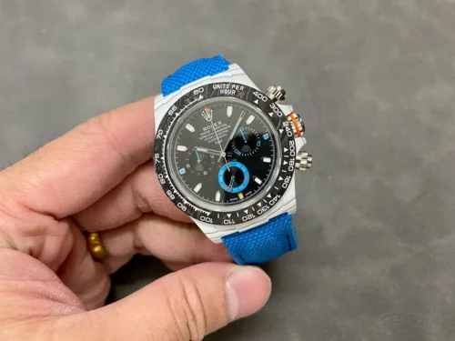 Daytona DIW White Carbon N6F 1:1 Best Edition Black Dial on Blue Nylon Strap SA4130 - Image 3