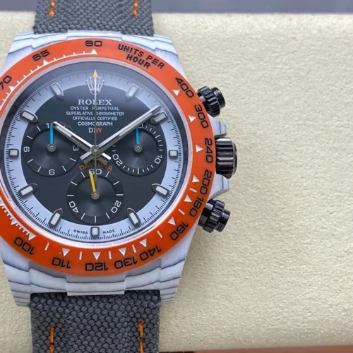 Daytona DIW White Carbon Orange Bezel N6F 1:1 Best Edition Black/White Dial on Gray Nylon Strap SA4130